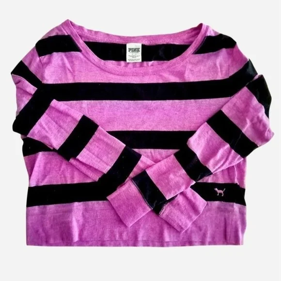 Victoria's Secret PINK Purple Black Stripe Long Sleeve Tee T Goth Alt Y2K 90's - Picture 11 of 11